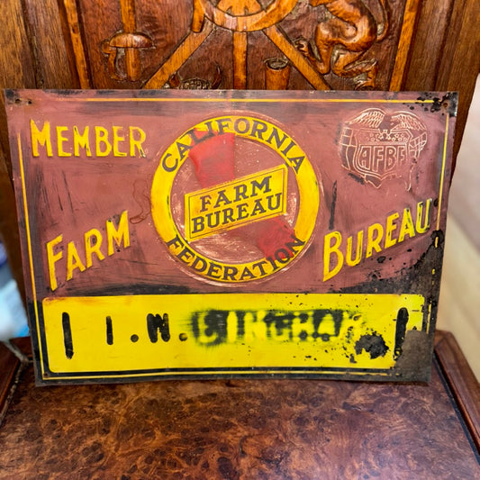 Original Vintage Metal Sign California Farm Bureau Sign - 1950's