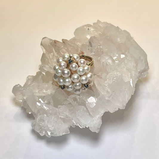 Pearl and Sapphire Bouquet Ring - Size 8