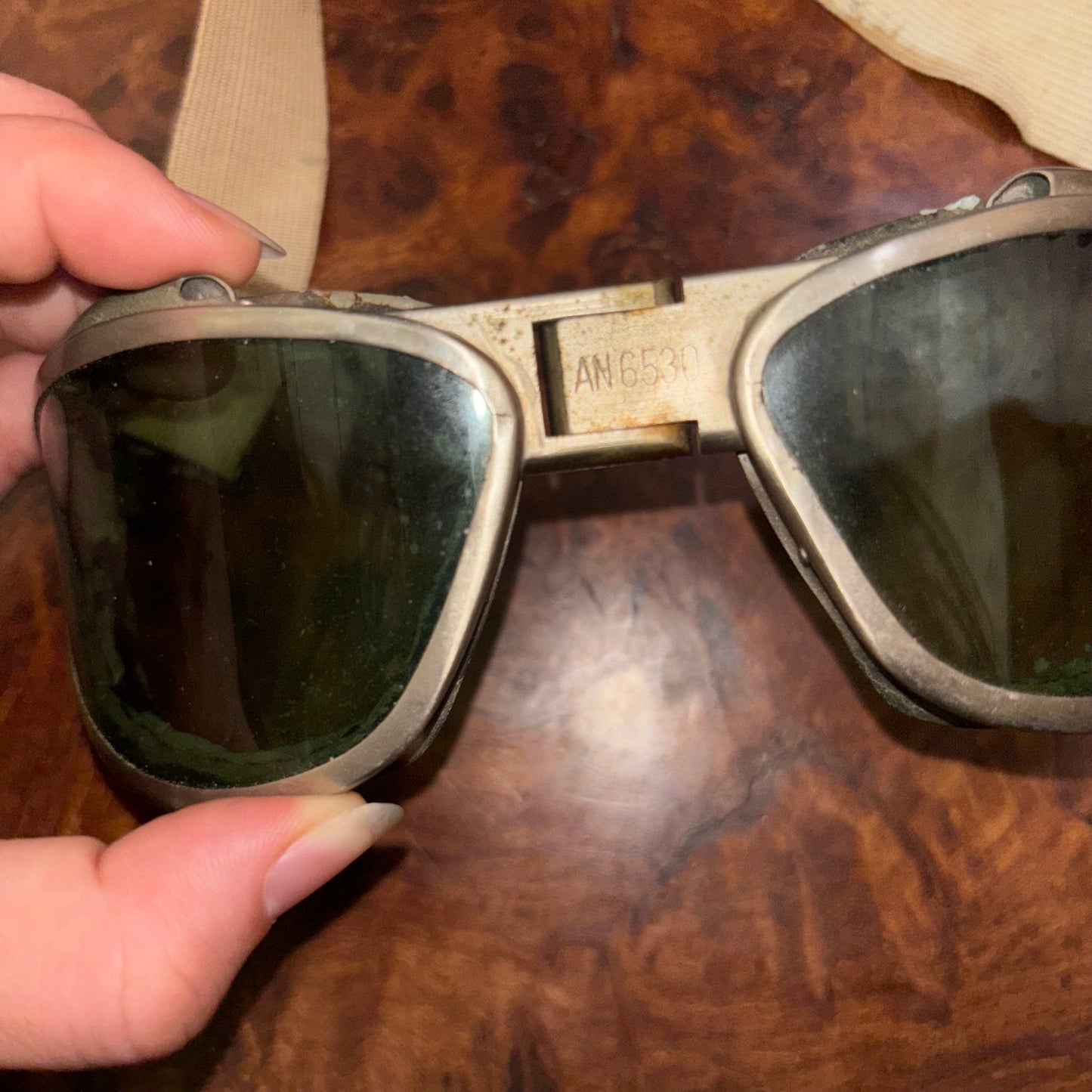 WW2 1940s Flight Goggles A-N6530 Green Glasses (Missing Goggles Padding)