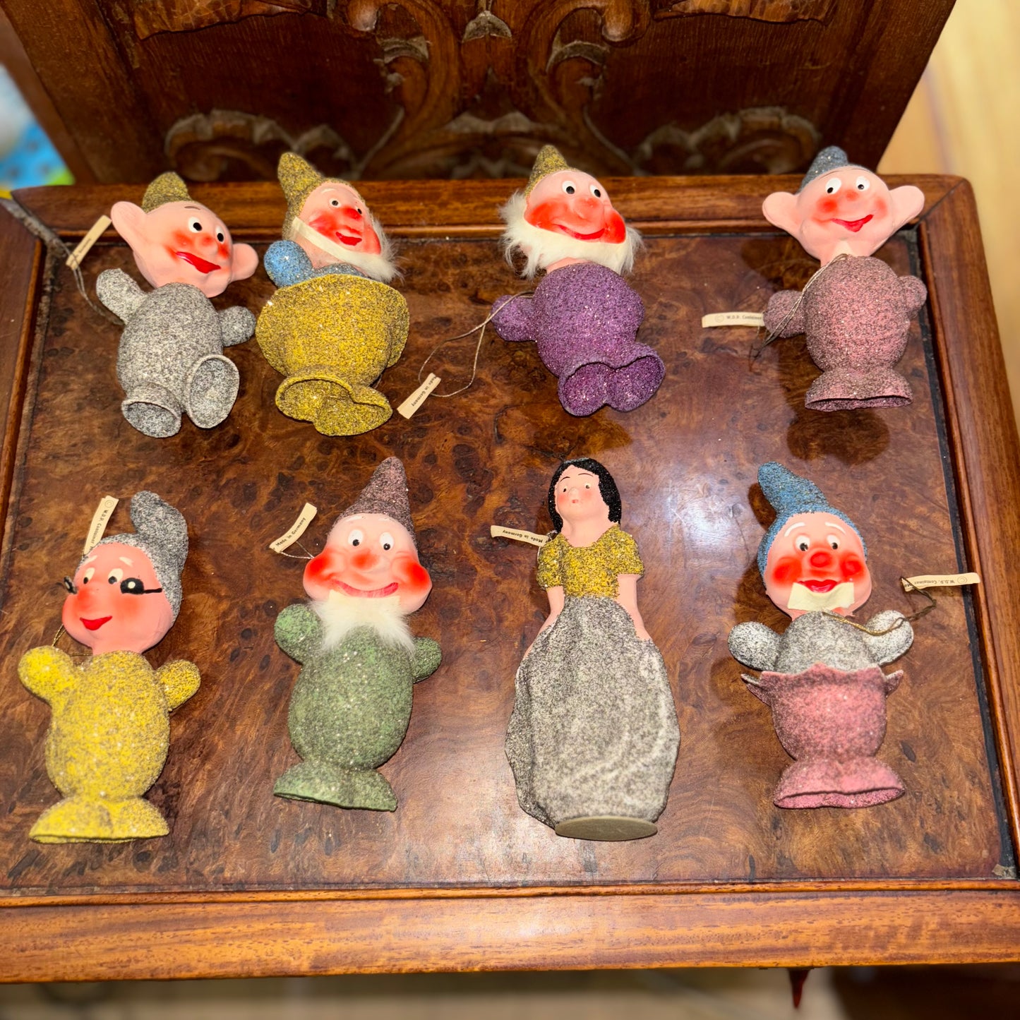 1937 Disney Germany Snow White Seven Dwarfs Christmas Ornaments Candy Containers