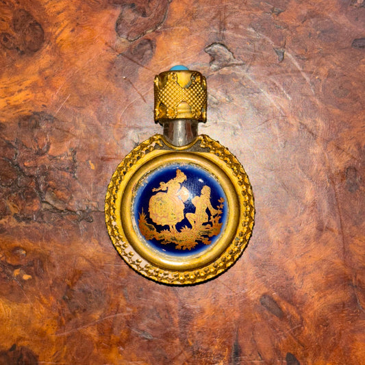 Vintage Limoges France Gold on Cobalt Blue Perfume Bottle - The Proposal