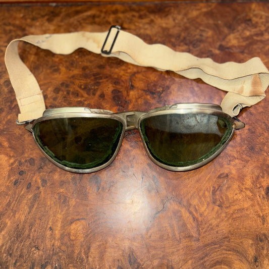 WW2 1940s Flight Goggles A-N6530 Green Glasses (Missing Goggles Padding)