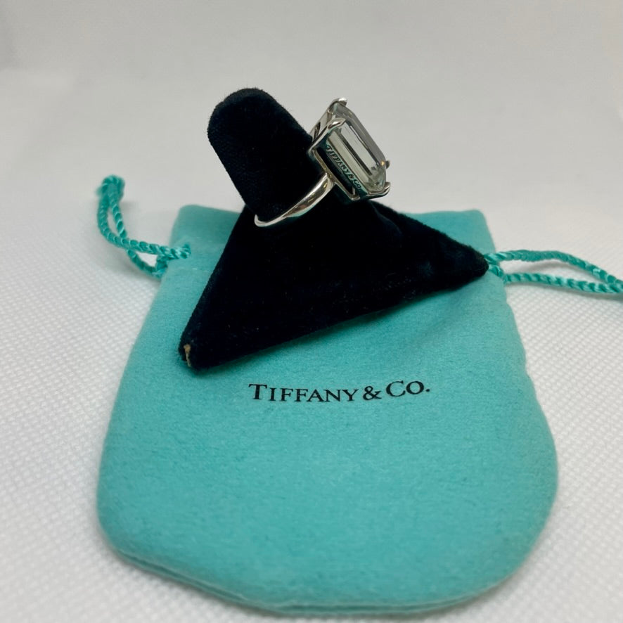 Tiffany & Co. Emerald Cut Green Quartz Sterling Ring - Size 7 (Comes with Tiffany jewelry bag)