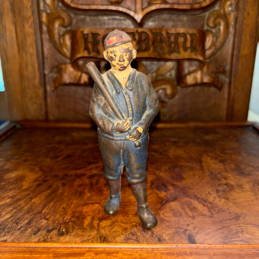 Antique Original Painted Cast Iron Baseball Player Ty Cobb Coin Bank