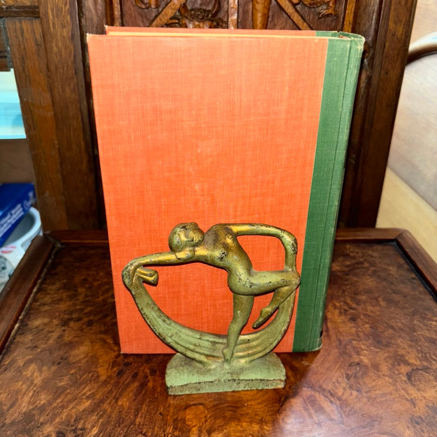 Antique Art Deco 1920s Nude Flapper on Tiptoes Bookends - Joe Wagner Realty Co 1924