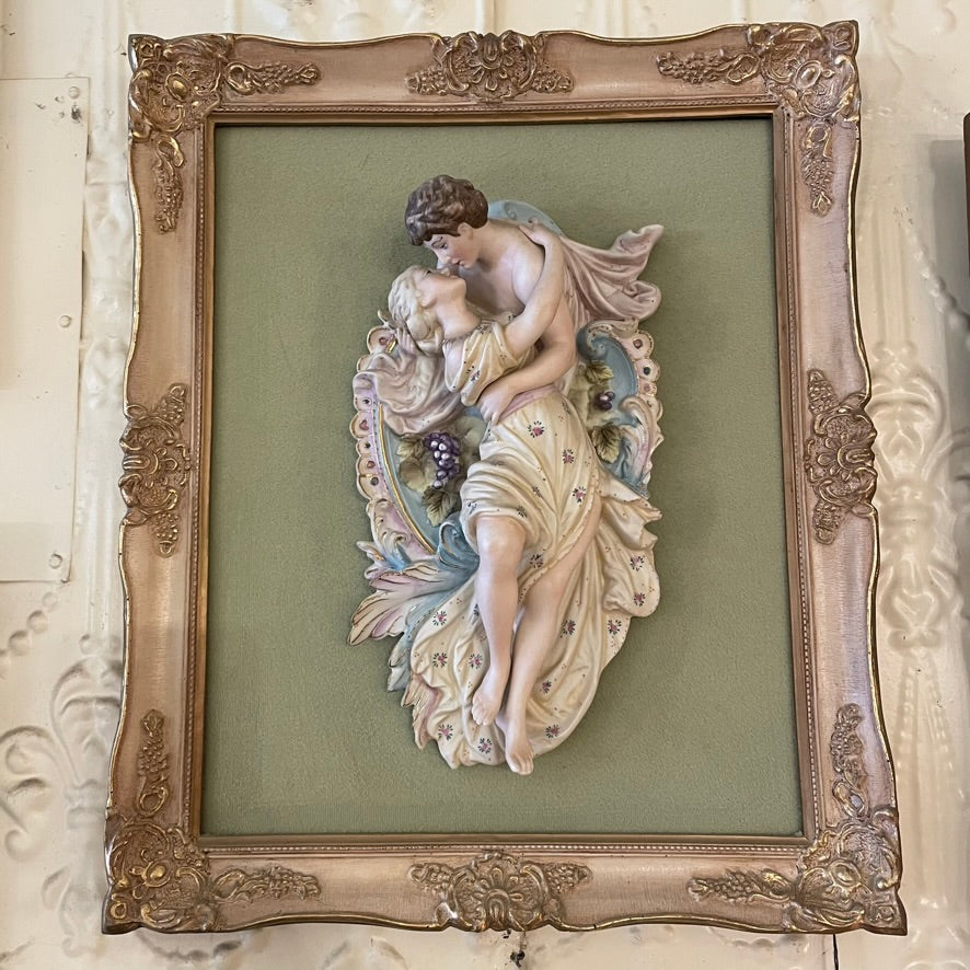 Antique Victorian Bisque Lovers Porcelain Figural Gold Wood Frame (Store Pickup Only)
