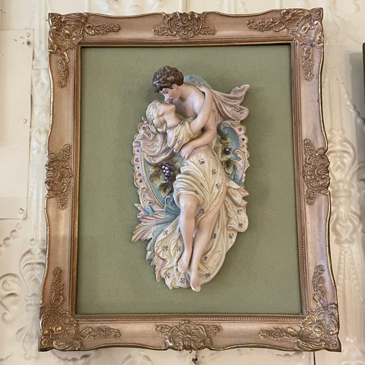 Antique Victorian Bisque Lovers Porcelain Figural Gold Wood Frame (Store Pickup Only)
