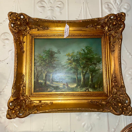 19th Century Forest Oil Painting in Gold Frame (Store Pickup Only)