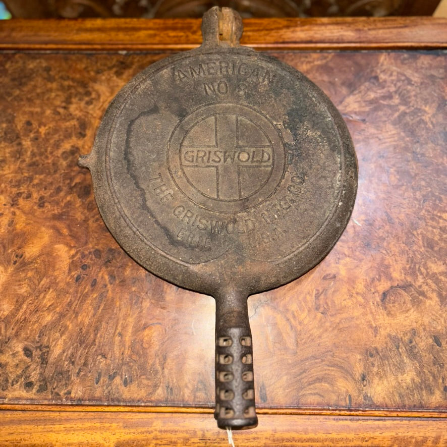 Antique Griswold American No. 8 Cast Iron Waffle Maker - Erie PA. Pat 1908
