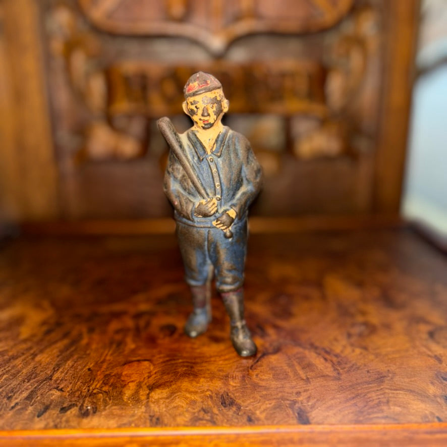 Antique Original Painted Cast Iron Baseball Player Ty Cobb Coin Bank