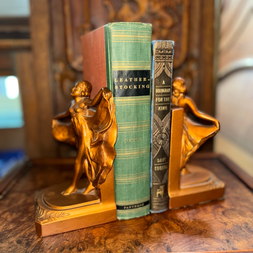 Antique Art Deco 1920's Flapper Dancing Lady Loie Fuller Bookends (Pair)