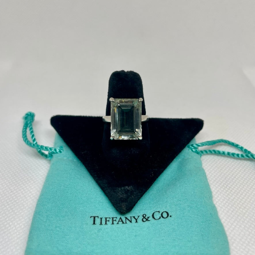 Tiffany & Co. Emerald Cut Green Quartz Sterling Ring - Size 7 (Comes with Tiffany jewelry bag)