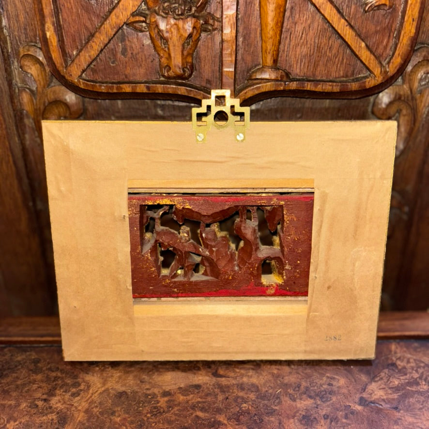Antique Chinese 3D Gold Gilt Hand Carved Wood Panel