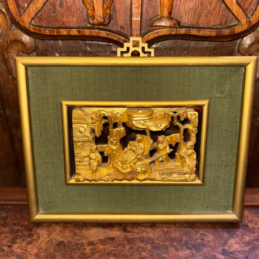 Antique Chinese 3D Gold Gilt Hand Carved Wood Panel