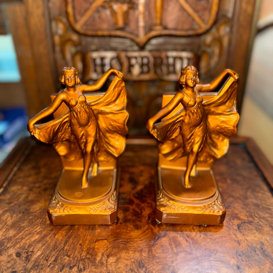 Antique Art Deco 1920's Flapper Dancing Lady Loie Fuller Bookends (Pair)