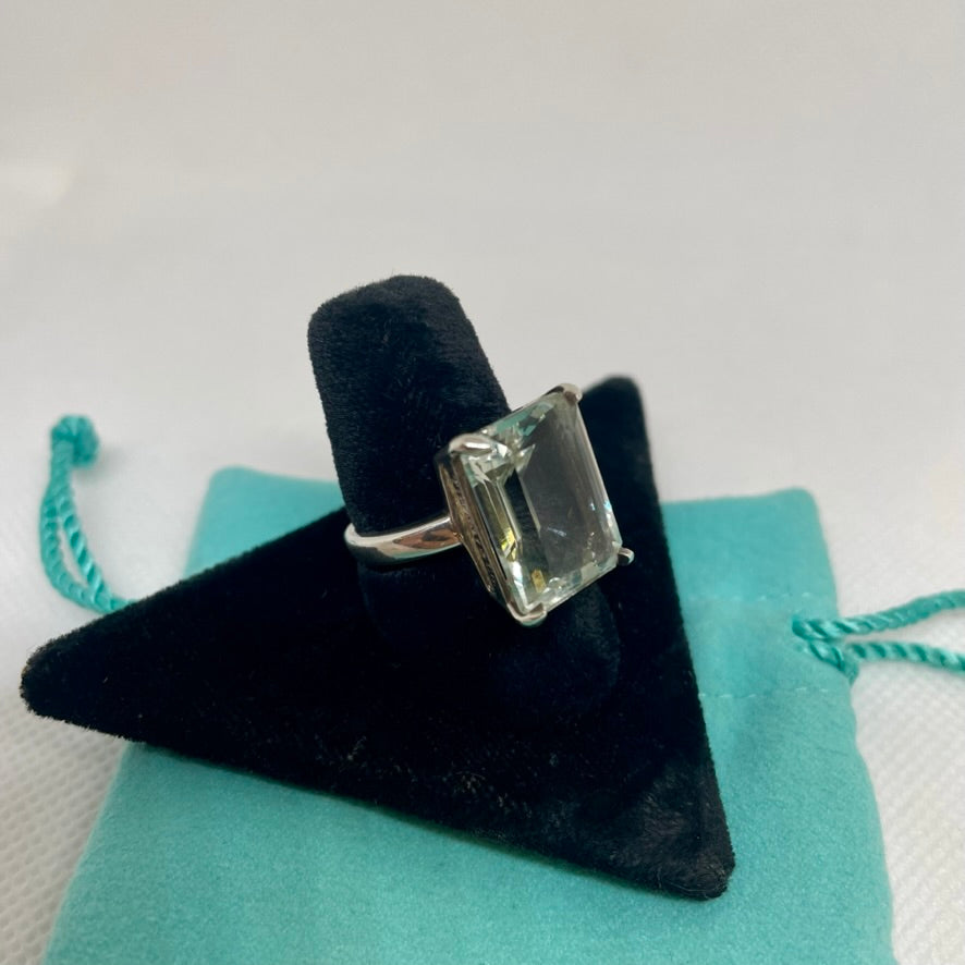 Tiffany & Co. Emerald Cut Green Quartz Sterling Ring - Size 7 (Comes with Tiffany jewelry bag)