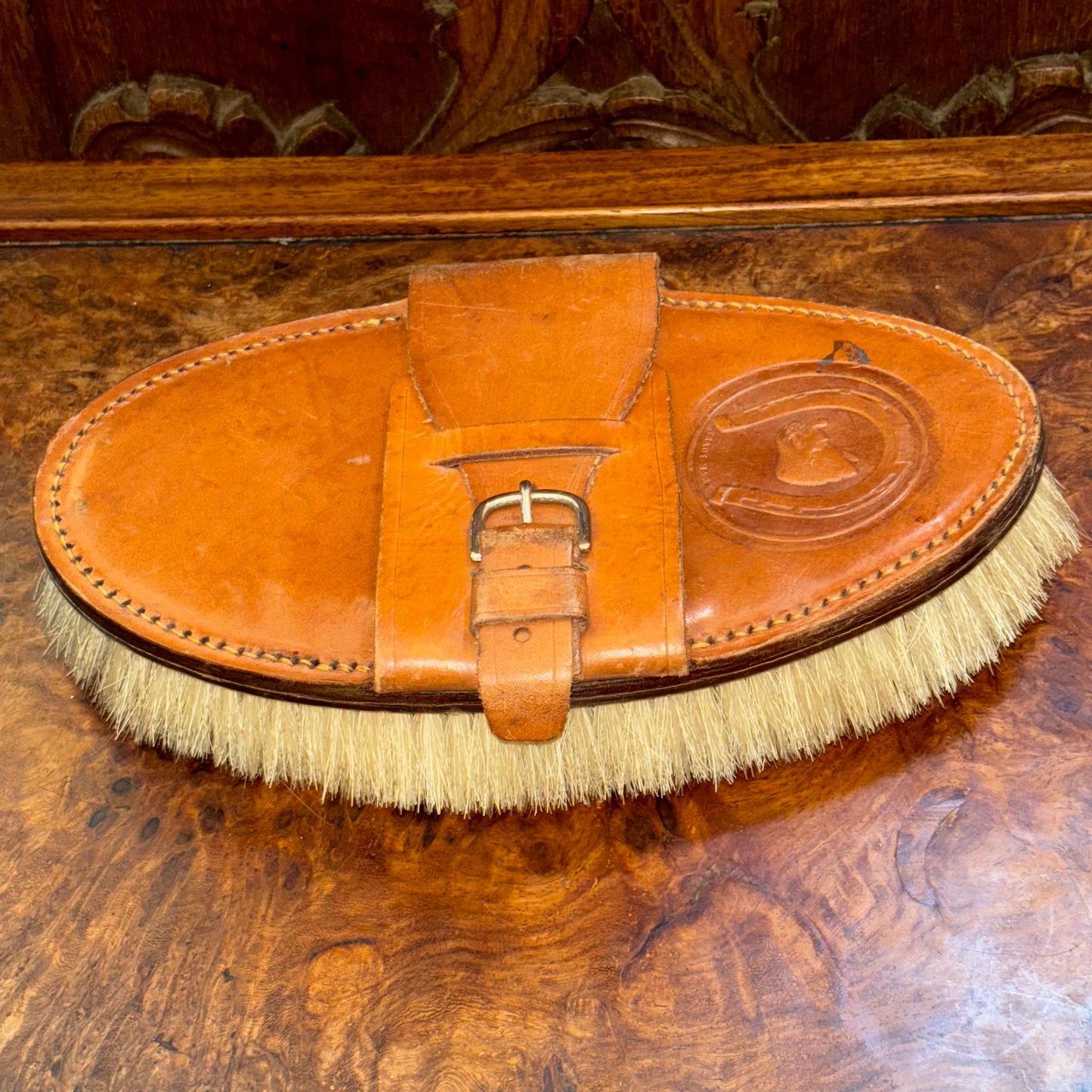 Vintage Leather Boar Hair Horse Brush