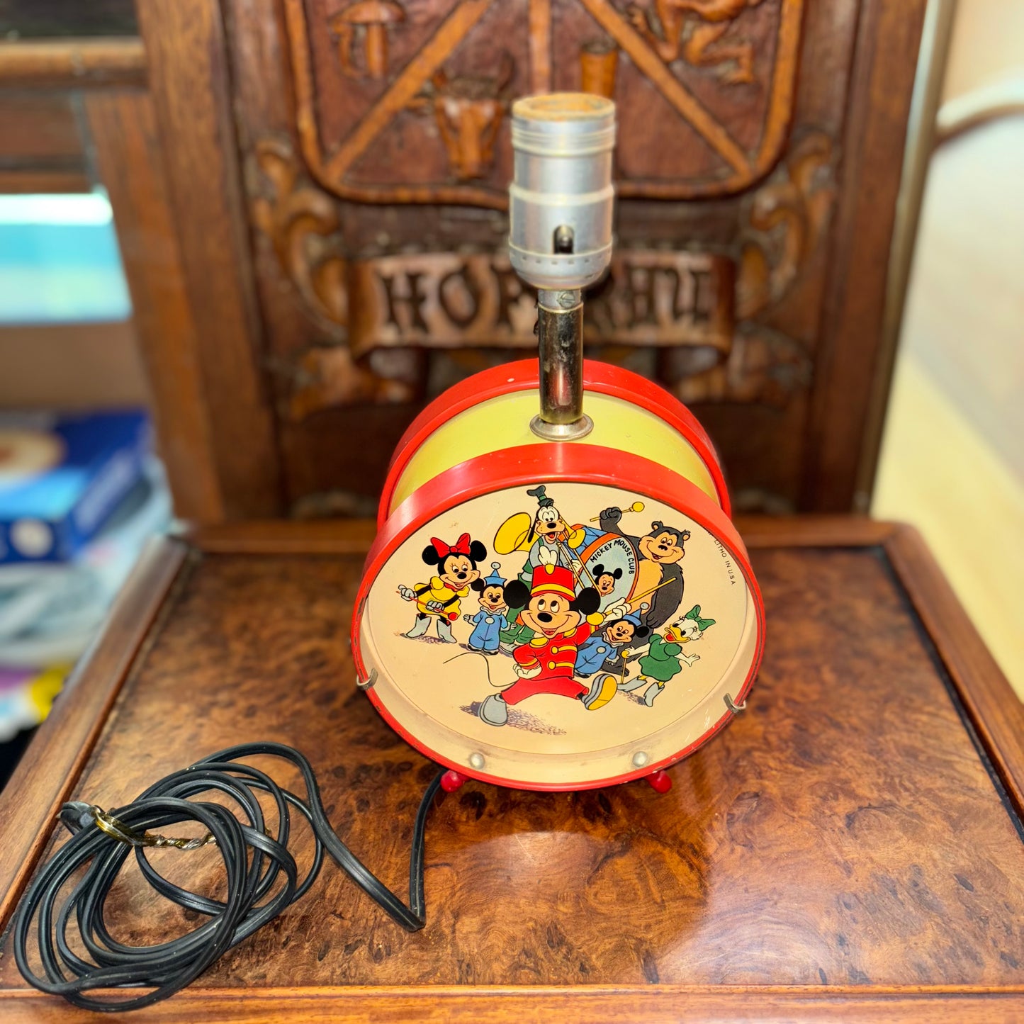 Vintage 1950s Disney Mickey Mouse Club Drum Lamp By Econonlite (WITHOUT the lamp shade)