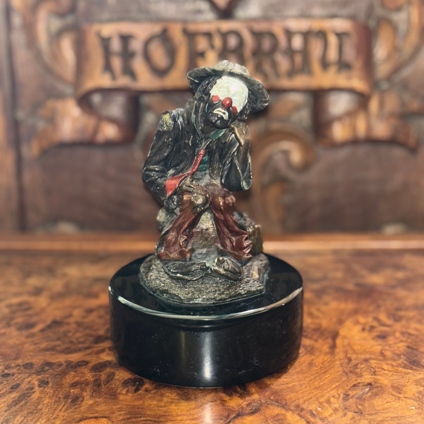 Emmett Kelly Jr. Bronze Clown Figurine on Marble Base by Peter Apsit 1976