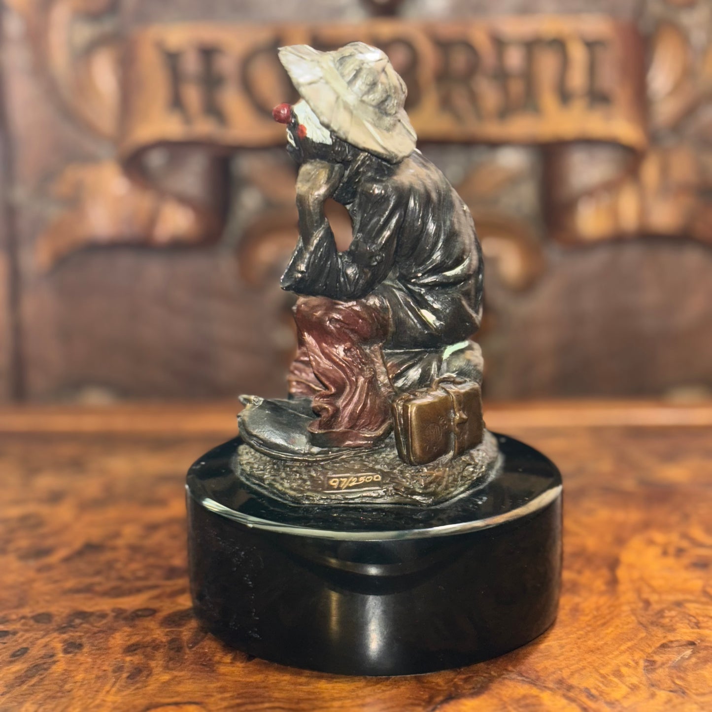 Emmett Kelly Jr. Bronze Clown Figurine on Marble Base by Peter Apsit 1976