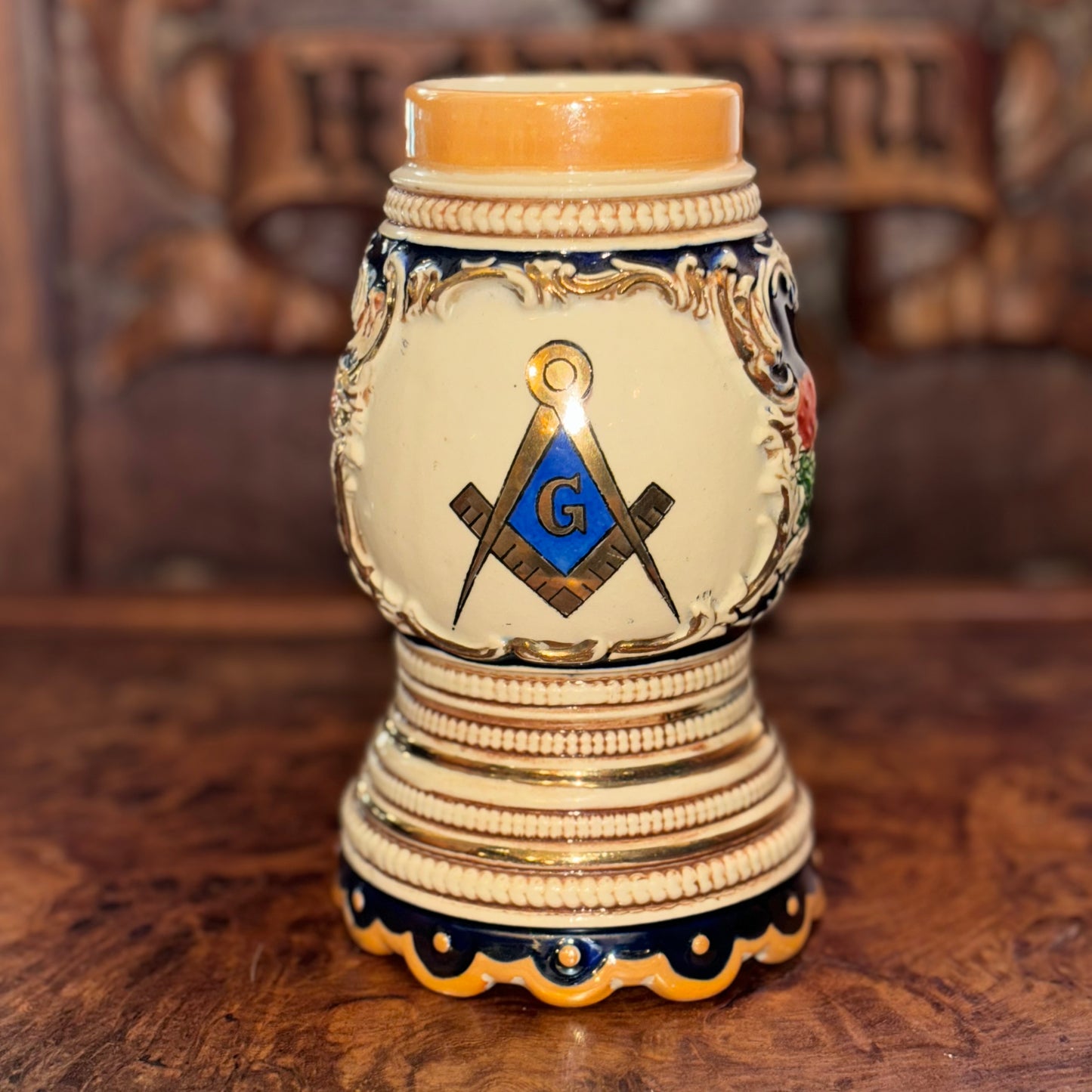 Vintage Masonic German Beer Stein-Marked Lafayette Lodge No. 51 Cup