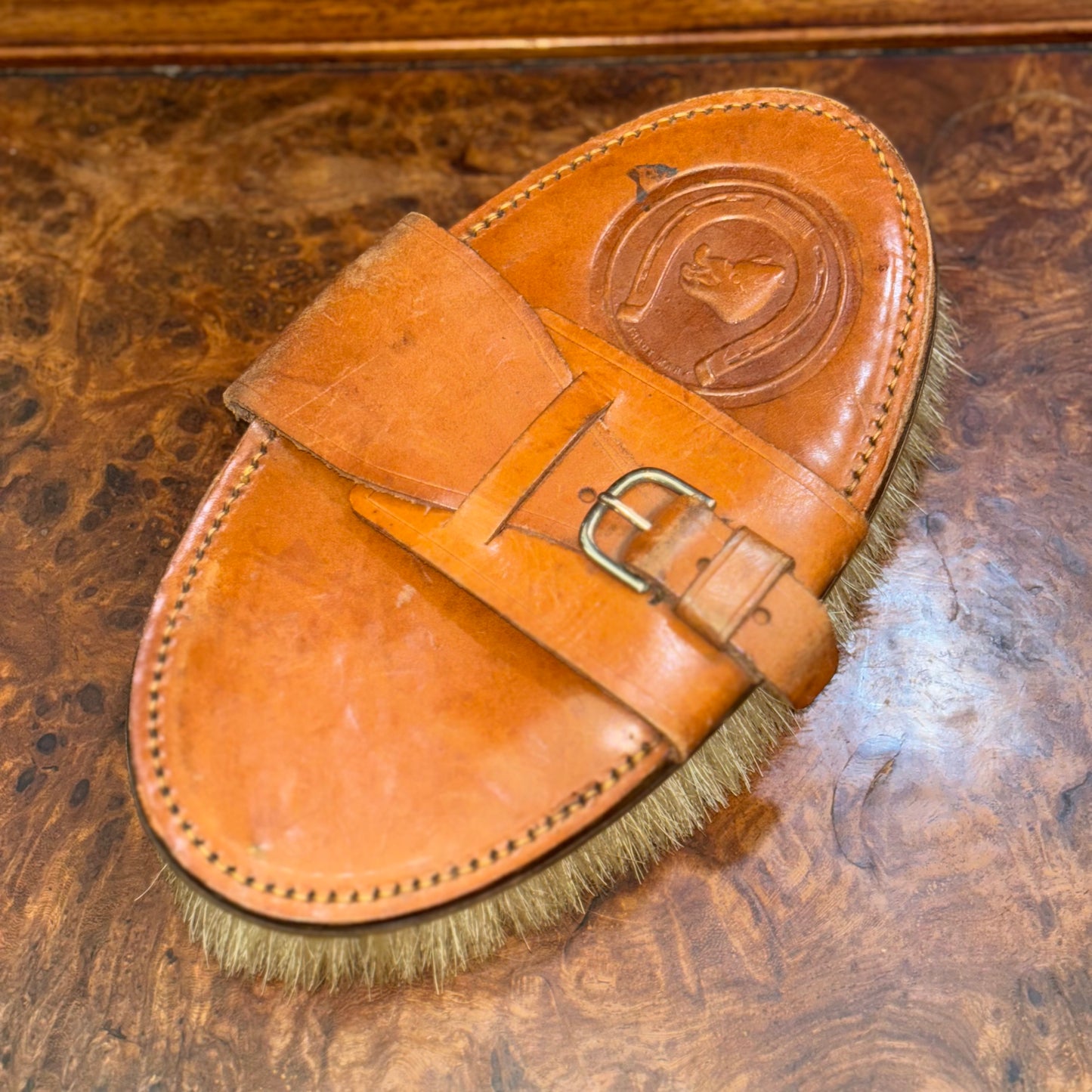 Vintage Leather Boar Hair Horse Brush