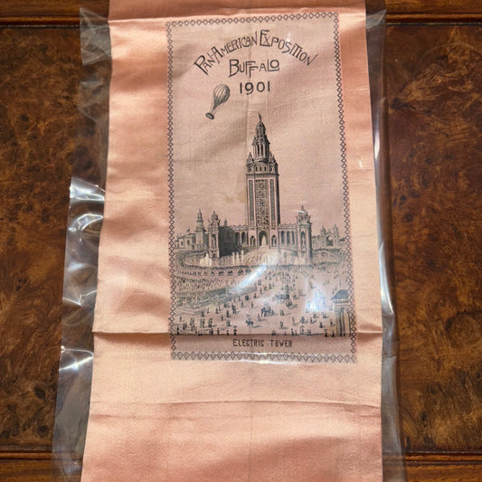 Antique Pan-American Exposition Buffalo 1901 Souvenir Silk Scarf Handkerchief
