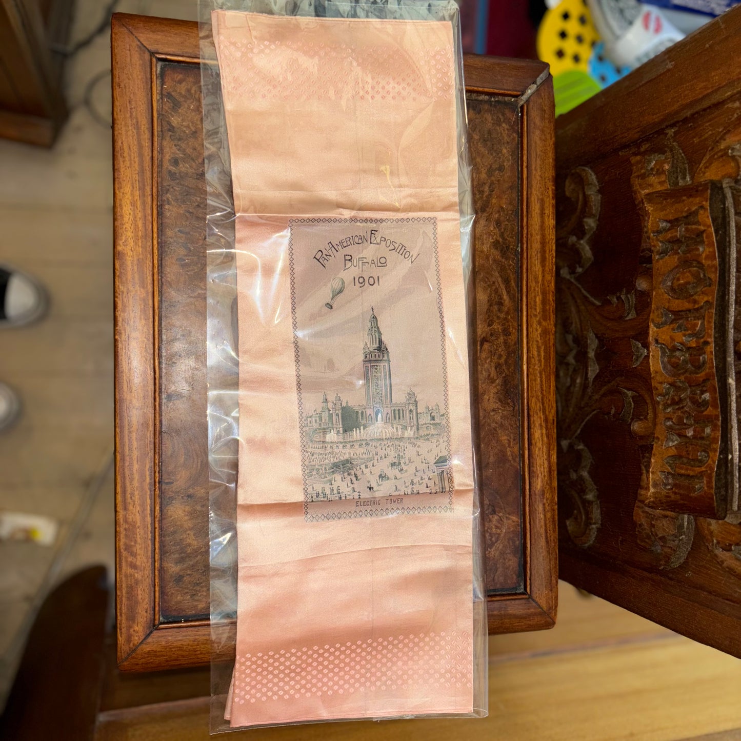 Antique Pan-American Exposition Buffalo 1901 Souvenir Silk Scarf Handkerchief